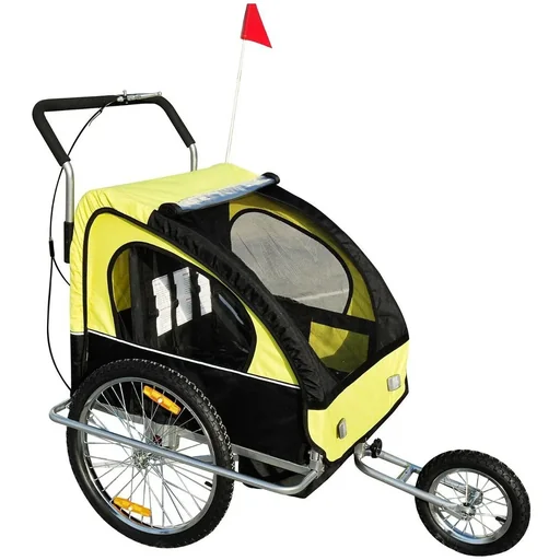 "2 in 1 children's bicycle trailer bicycle trailer children's bike trailer with flag/ jogger yellow-black image"