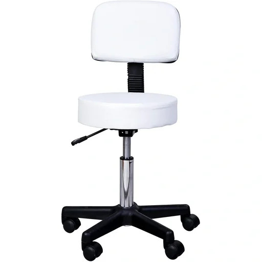 "Rolling stool with backrest white image"