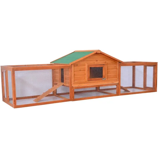 "Rabbit hutch with side enclosure brown/green image"