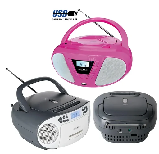 "CD Radio Boombox with FM radio, CD, cassette and AUX-IN, blue image"