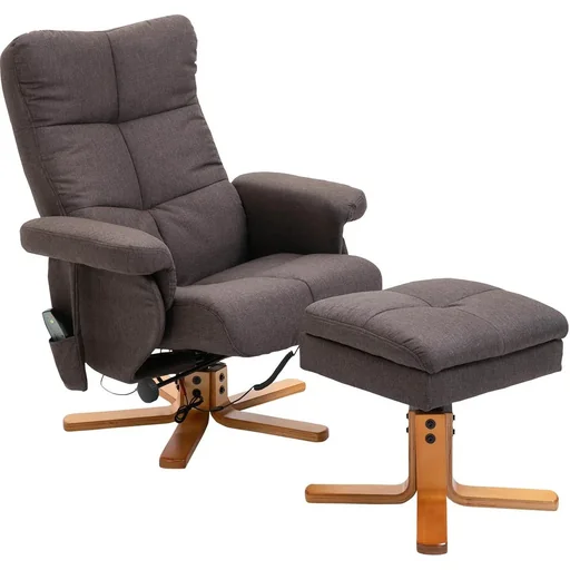 "Massage chair with footstool, relaxation chair, TV chair, 145° tilt, polyester, brown, 80 x 86 x 99 cm image"