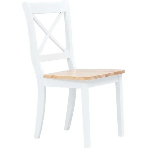 "Dining chairs 2pcs solid rubberwood white and light wood color image"