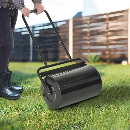 "Lawn roller with U-handle, garden roller, garden roller, 32 cm diameter, 38 L water/62 kg sand, metal, black, 57 x 32.5 image"