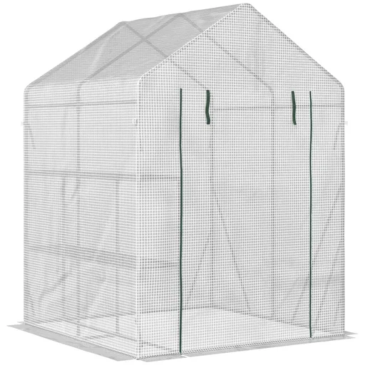 "Walk-in greenhouse with 4 shelves tomato greenhouse cold frame with zipper doors white steel PE plastic 143 x image"