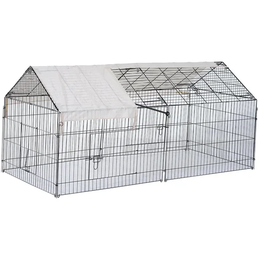 "Outdoor enclosure rabbit hutch with sun protection metal beige image"