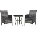 3-piece garden set with side table, polyrattan, steel, 60 x 58.5 x 89.5 cm, grey