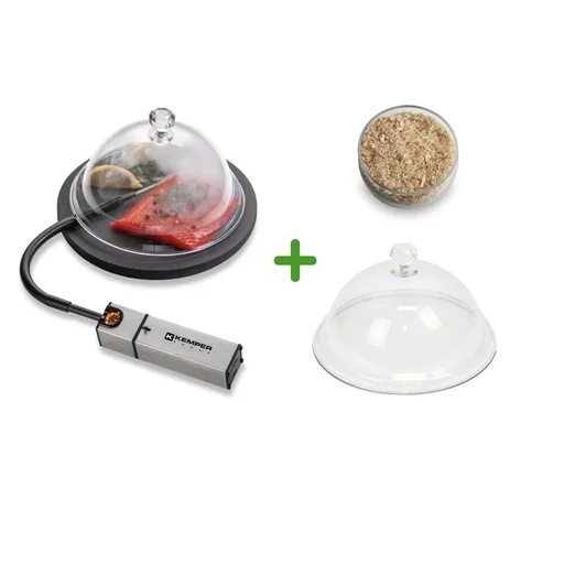 "Mini smoker SB-01 with fragrant oak sawdust and additional oven hood image"