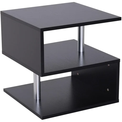 "Side table, coffee table, sofa table, 3 compartments, chipboard + aluminum alloy, black, 48 x 48 x 48 cm image"
