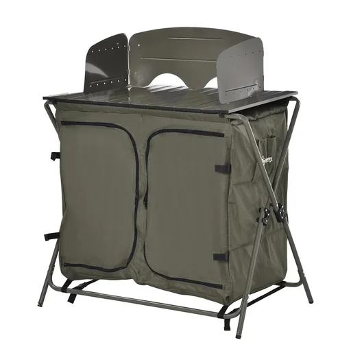 "Camping cupboard kitchen box carrying bag wind protection carrying bag steel 600D Oxford fabric green 57 x 94 x 109 cm image"