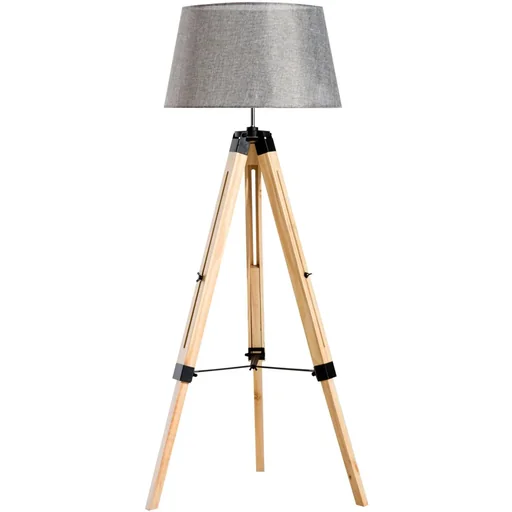 "Floor lamp tripod height adjustable 99-143cm E27 pine grey image"