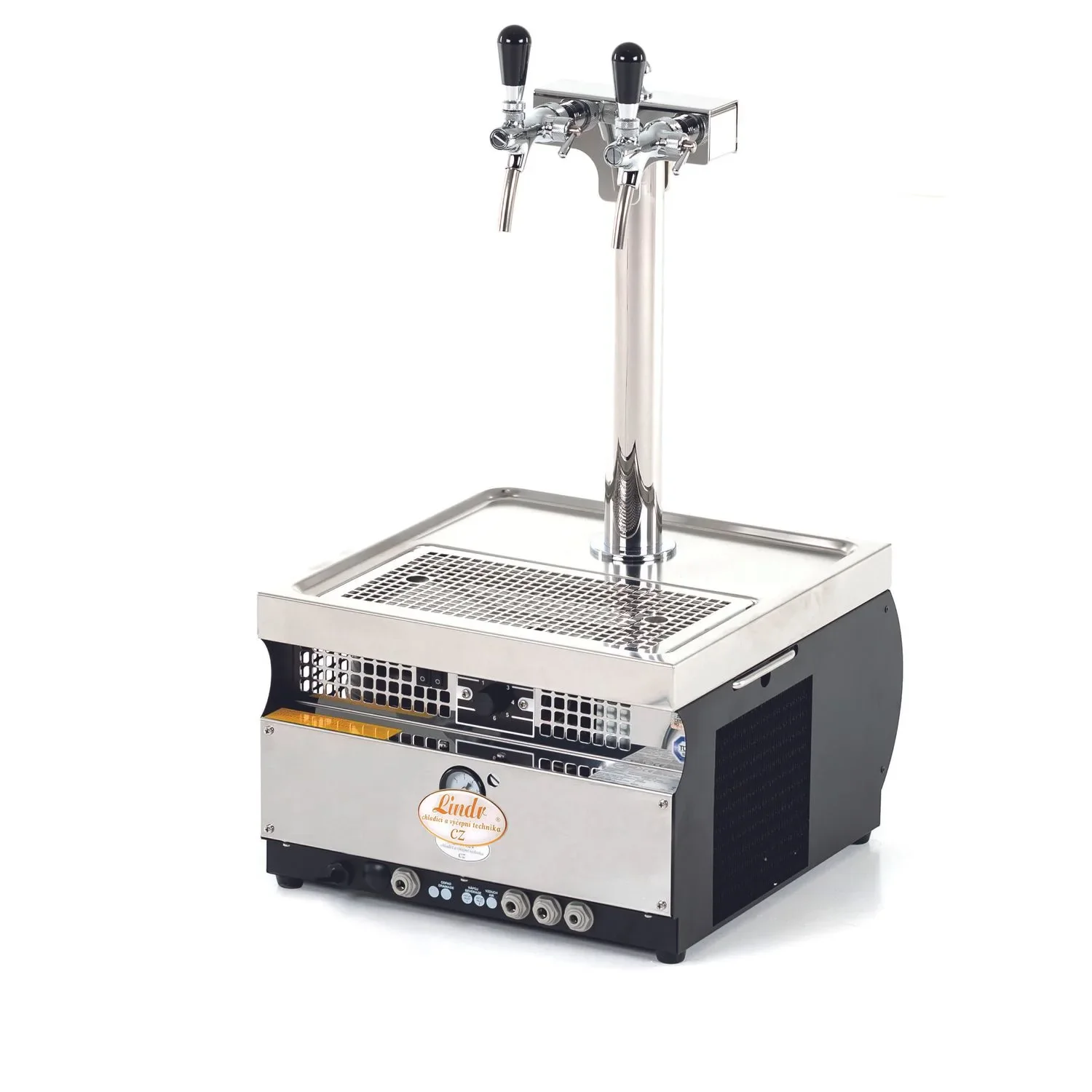 Beer dispenser, Beer machine Kontakt 55 / K Profi 2-line dry cooler made of stainless steel, 50 liter / h membrane pump, Green Line