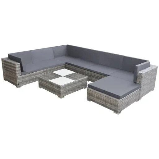 "8-piece lounge set with cushions poly rattan grey image"