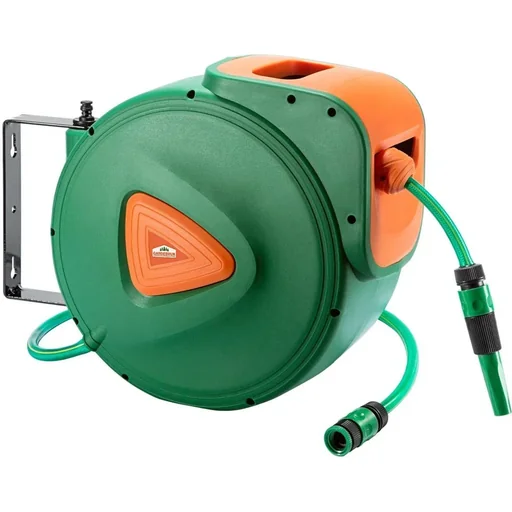 "Garden hose reel with hose nozzle 20m + 2m supply line image"