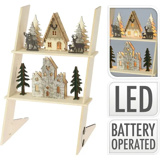 "Decorative ladder LED - with houses - 20 x 18 x 31cm image"
