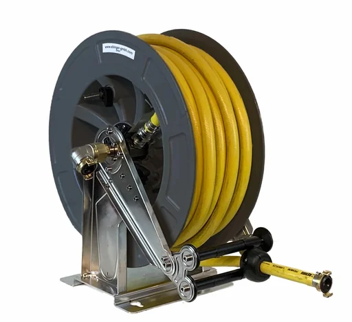 "Hose reel stainless steel/ABS plastic housing OSK 610 with 25 m, 3/4" PVC water hose, max. 12 bar/60°C image"