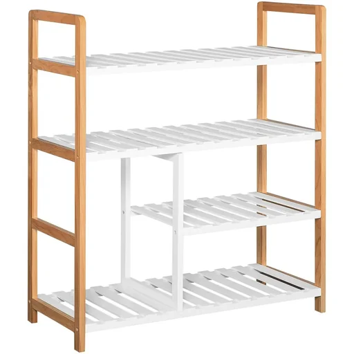 "Pine shoe rack, shoe storage with 4 shelves, shelf for shoes and boots, shoe stand, white, 68 x 26 x 78 cm image"