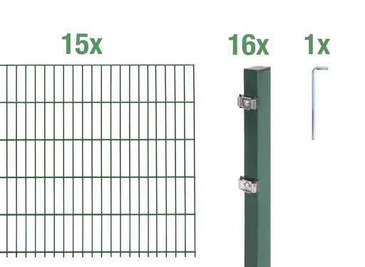 "Double rod mesh fence complete set, green, height 140 cm, length 30 m image"