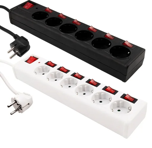 "6-way power strip with surge protection, white image"