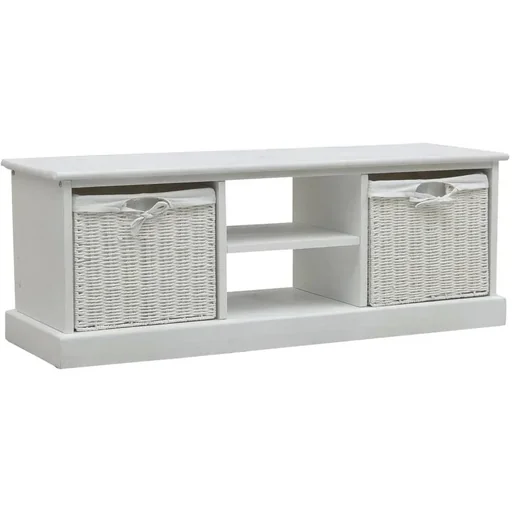 "TV cabinet with 2 baskets, white wood image"