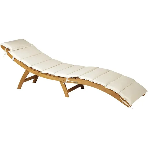"Sun lounger, relaxation lounger, garden lounger, garden furniture, foldable, acacia wood with cushion, teak + white, 53 x 191 x 60.5 cm image"