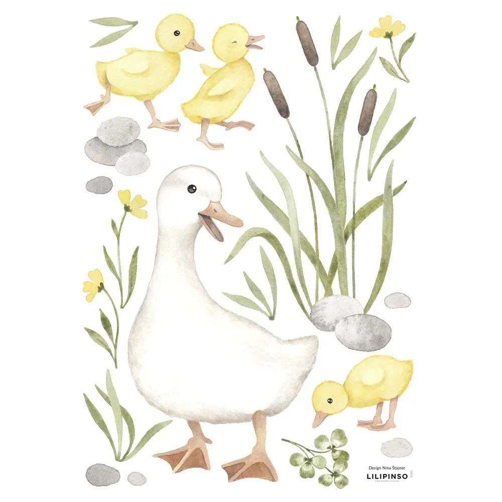 "Lilipinso Wall Sticker A3 duck family in the reeds of yellow green image"