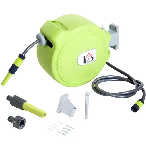 "Hose reel hose box garden hose holder wall mounting automatic 180° swivel green 20 m image"