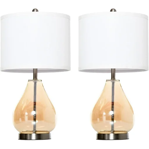 "Set of 2 table lamps with linen lampshade white/silver/amber image"