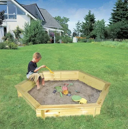 "Hexagonal sandpit "Fynja" with white cover image"
