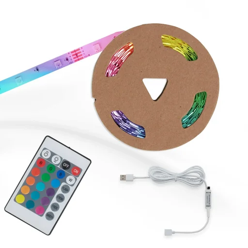 "USB RGB LED flex strip, 5 m, 150 RGB LEDs, including remote control, color change, self-adhesive image"