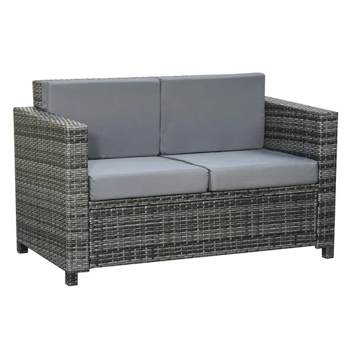 "Poly-Rattan Sofa with Cushions 2-Seater Garden Lounge Sofa Metal Polyester Grey 130 x 70 x 80 cm image"