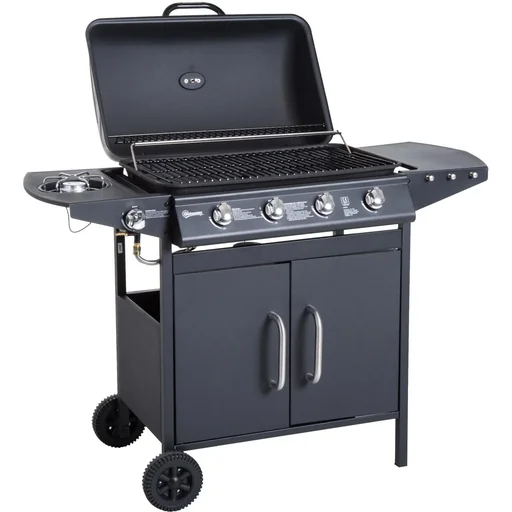"Gas grill grill cart outdoor kitchen stand grill BBQ with 4 x burners thermometer stainless steel 122 x 55 x 98 cm image"