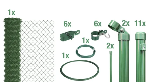 "Chain link fence as a complete fence set, for setting in concrete, green, height 150 cm, length 25 m image"