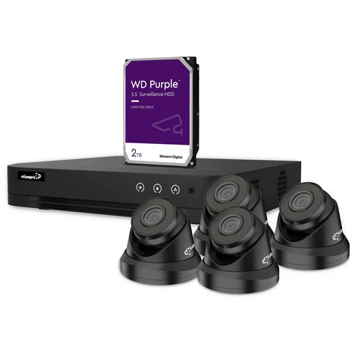 "IP surveillance camera set - 4-channel network video recorder - 4 x IP dome cameras - 2 TB hard drive - cable image"