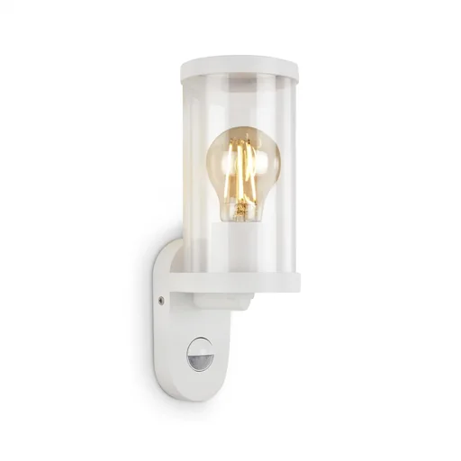 "Outdoor light with motion detector, metal-plastic / white, IP44, E27 socket image"