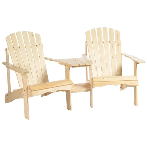 "Adirondack garden chair with table and umbrella hole 2 seater garden chair seating group garden furniture for balcony solid wood natural image"