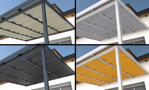 "Shading with rope guide, 945 x 4900 mm - Fabric Ladakh, grey striped, suitable for roof tier 5 m image"