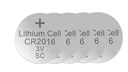 Lithium button cell CR2016, 3 Volt - 5 pieces