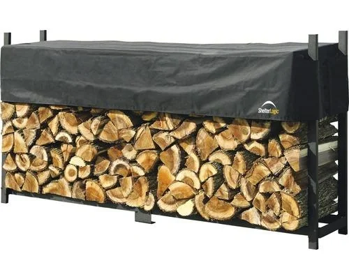 "Firewood Rack 2,000 kg Black, 238×36 cm – XXL Steel Rack with Adjustable Cover, Weatherproof image"