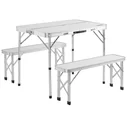 Camping bench 3 pieces white aluminum foldable