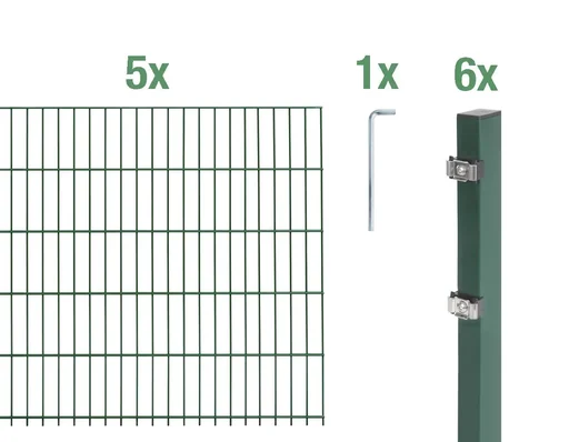 "Double rod mesh fence complete set, green, height 100 cm, length 10 m image"