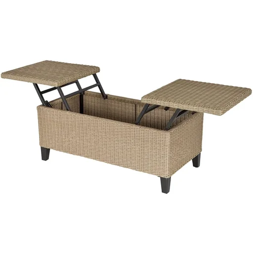 "2-in-1 garden table with storage space khaki image"