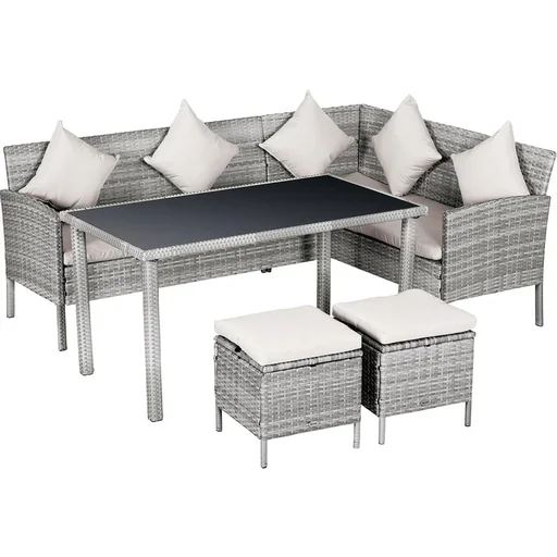 "5-piece garden furniture set, rattan seating group with footstool, metal, grey, 134 x 60 x 75 cm image"