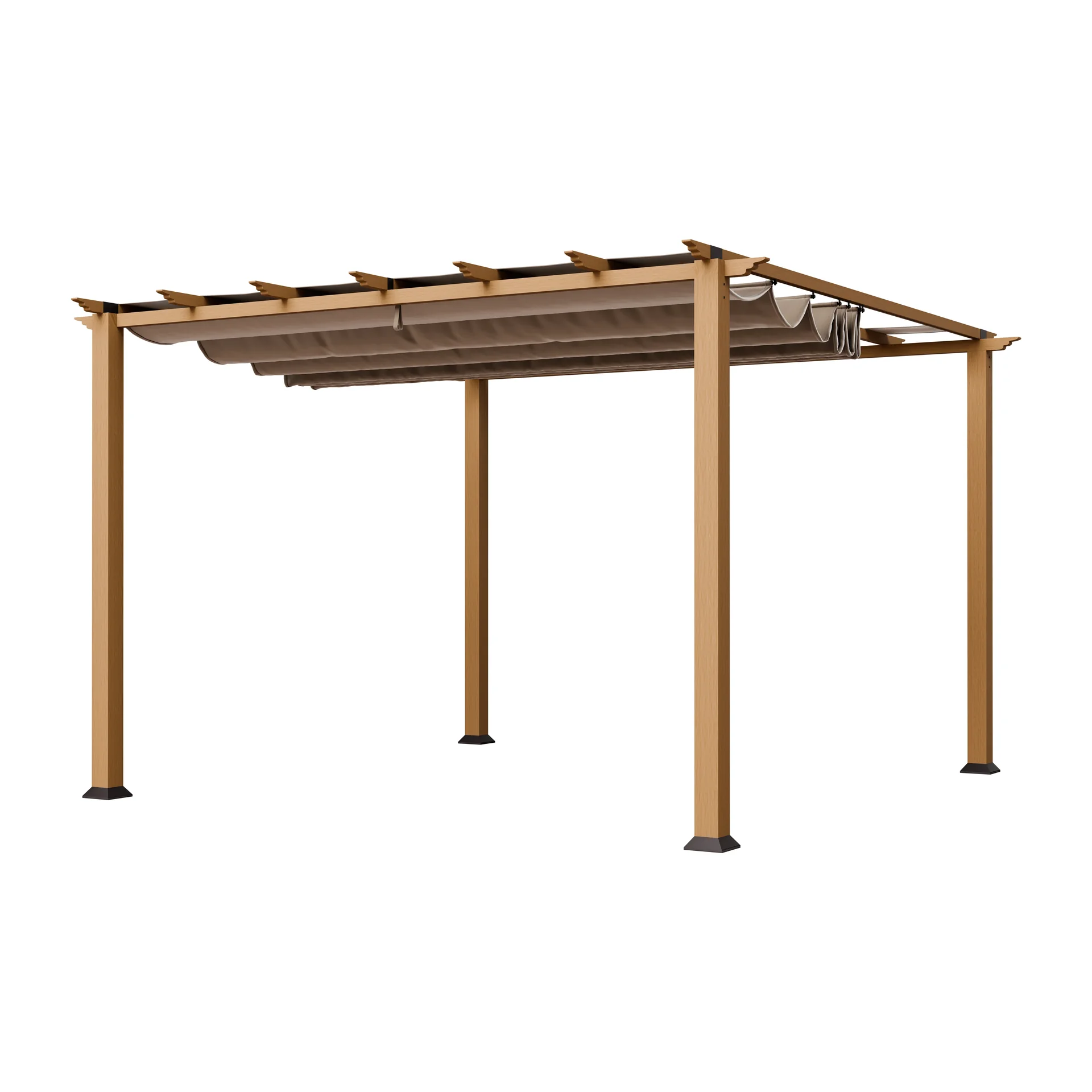 "Pergola Florida 350×350×235 cm Aluminum Wood Look – incl. adjustable sun sail image"