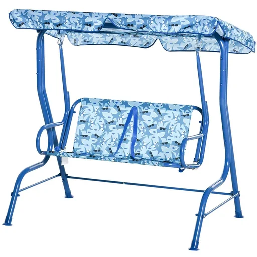 "Children's Hollywood swing Children's swing with sunroof 2-seater garden swing for 3-6 years Metal Blue 110L x 70W x 11 image"