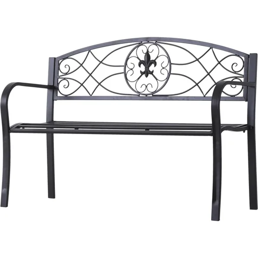 "2-seater garden bench with armrests, metal bench, country house style, metal, black, 128 x 50 x 91 cm image"